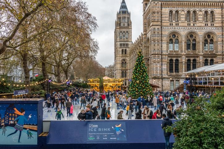 Natural History Museum ice skating rink and Christmas tree