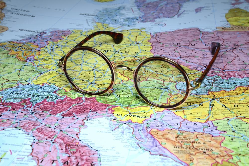 Glasses resting on a map